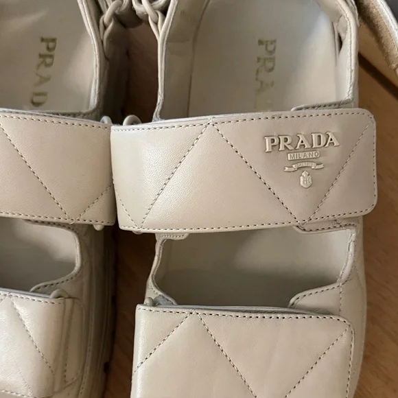Prada PADDED LEATHER SANDALS / Nappa Double Strap Tan Sandals / IT 38 Camel - Picture 10 of 16